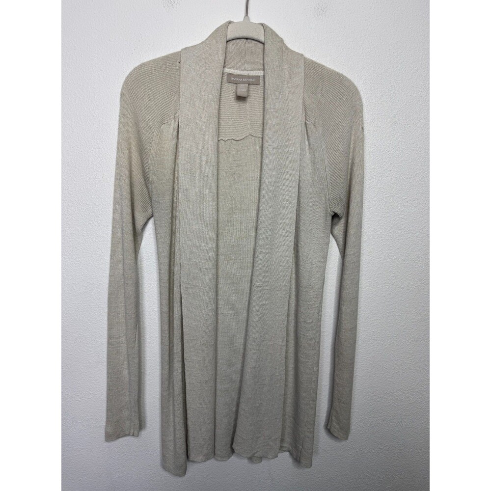 Banana Republic XS Shawl Cardigan Sweater Cream Open Front Long Sleeve Ribbed